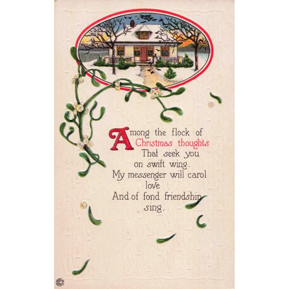 Vintage Stecher Litho Co Christmas Postcard Series 66 A Embossed Snowy Cottage - Picture 1 of 2